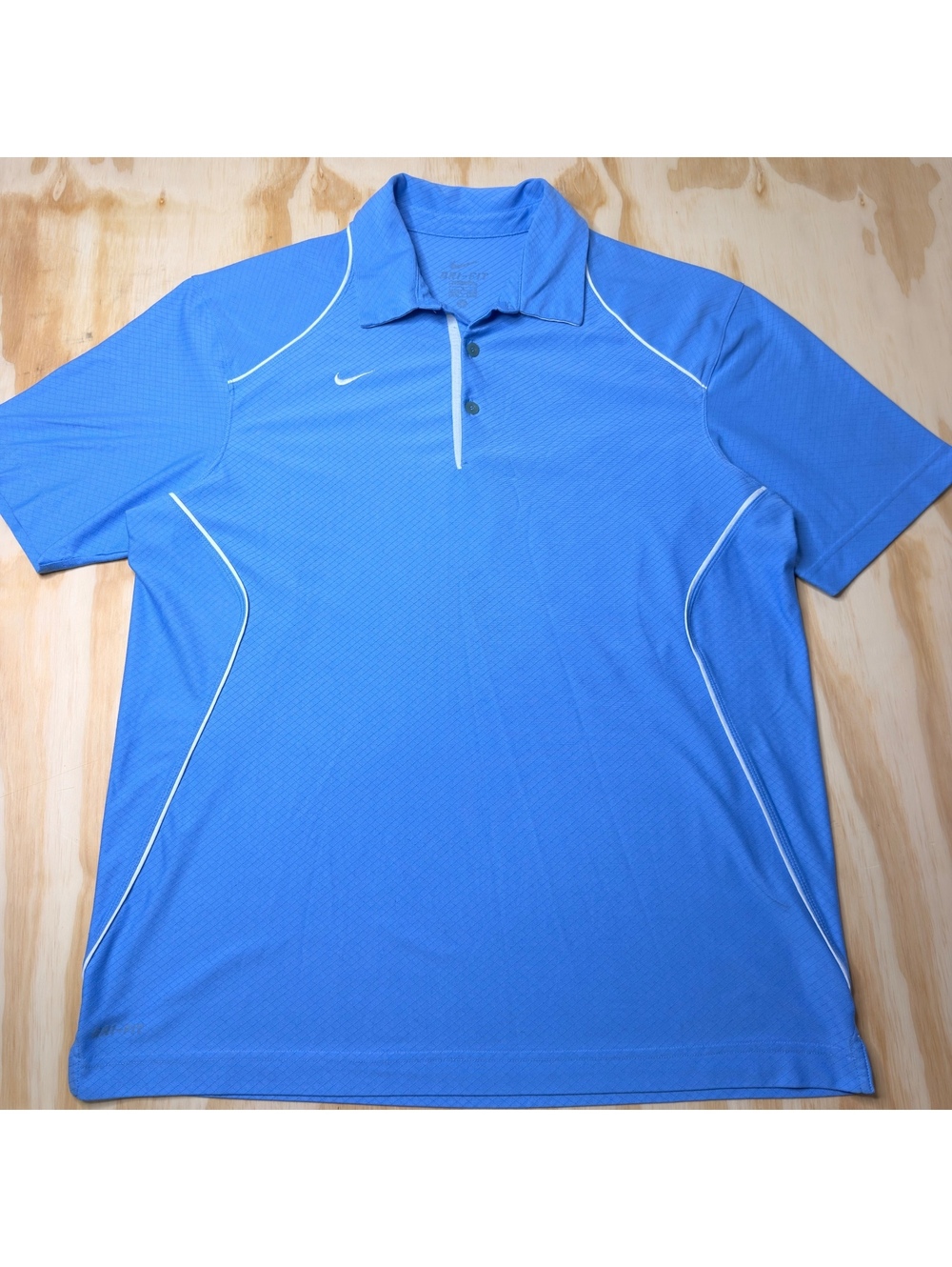 Nike Dri-Fit Blue Golf Polo Textured Grid Pattern Performance Size L
